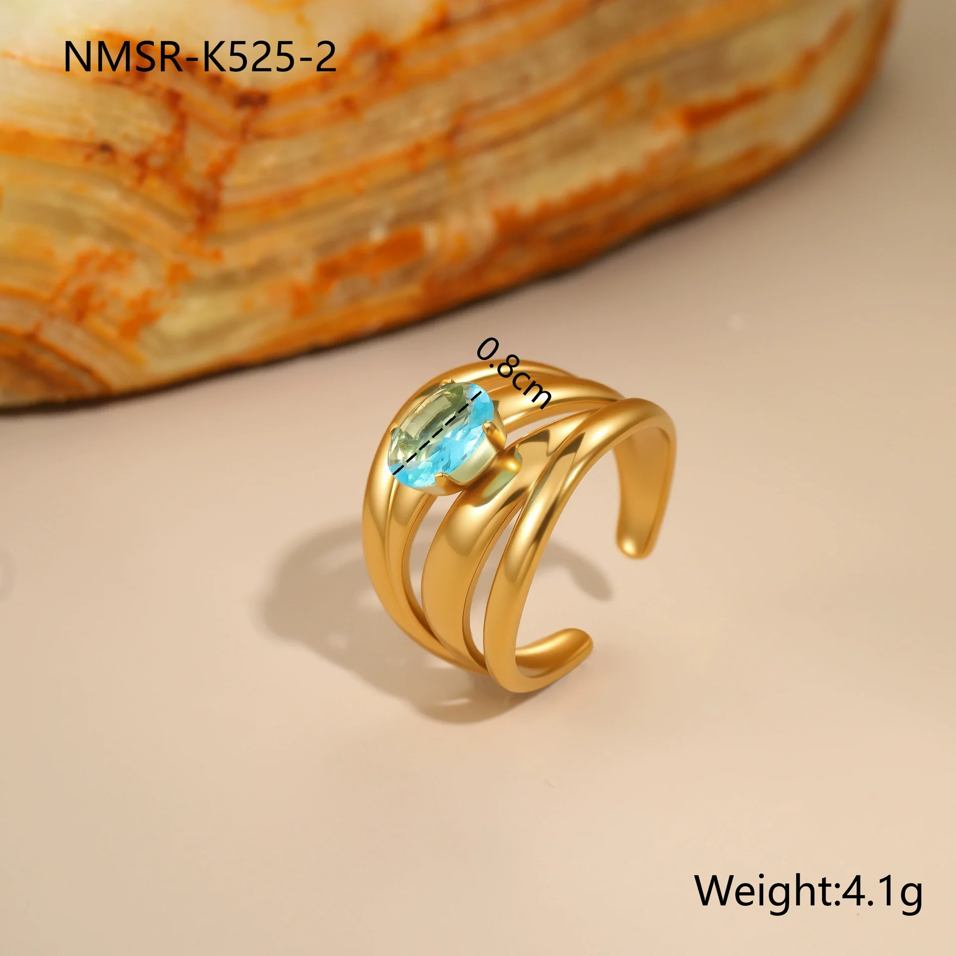Wholesale Light Luxury Geometric Blue Zircon Stainless Steel 18K Gold Plated Ring And Bracelet For Women - Image 7