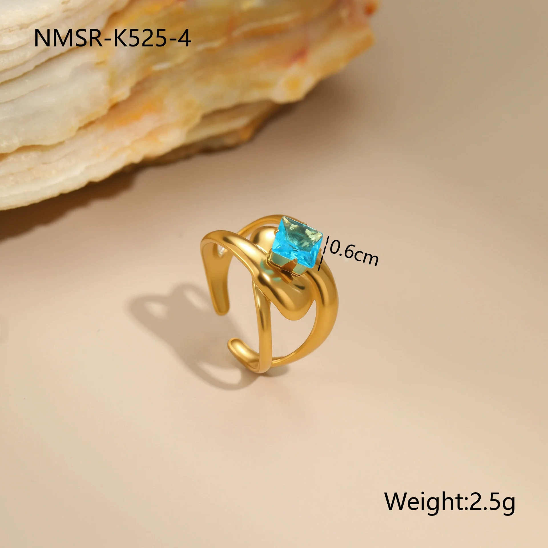 Wholesale Light Luxury Geometric Blue Zircon Stainless Steel 18K Gold Plated Ring And Bracelet For Women - Image 9