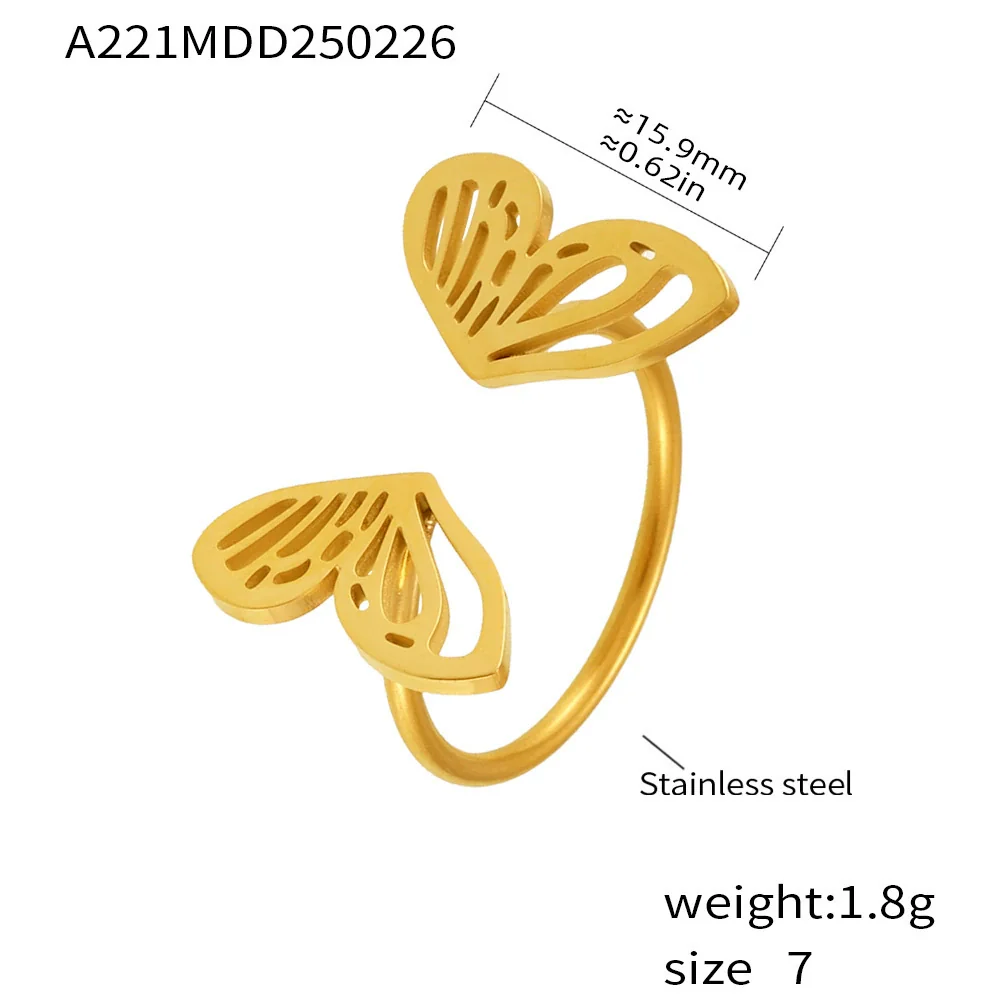Wholesale Light Luxury Geometric Butterfly Opening Ring For Ladies Made Of Stainless Steel With Electroplating - Image 6