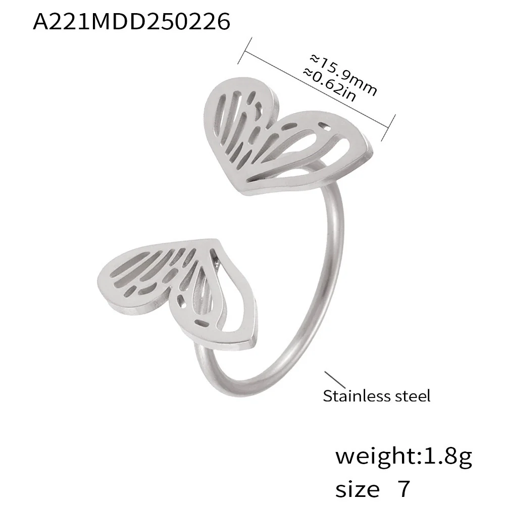 Wholesale Light Luxury Geometric Butterfly Opening Ring For Ladies Made Of Stainless Steel With Electroplating - Image 7