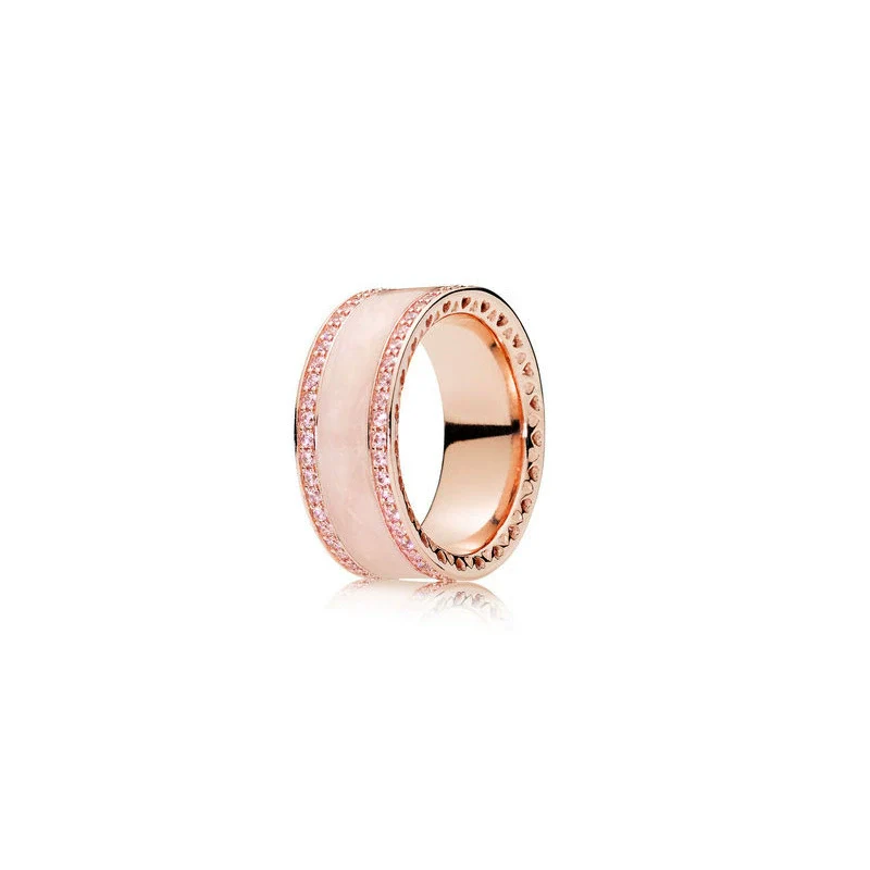 Wholesale Light Luxury Geometric Copper Electroplated Rose Gold Peach Blossom Open Style Women's Couple Ring - Image 12