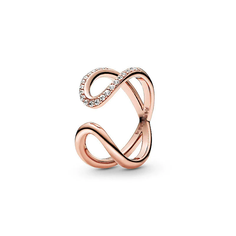 Wholesale Light Luxury Geometric Copper Electroplated Rose Gold Peach Blossom Open Style Women's Couple Ring - Image 2