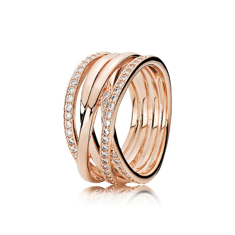 Wholesale Light Luxury Geometric Copper Electroplated Rose Gold Peach Blossom Open Style Women's Couple Ring - Image 3