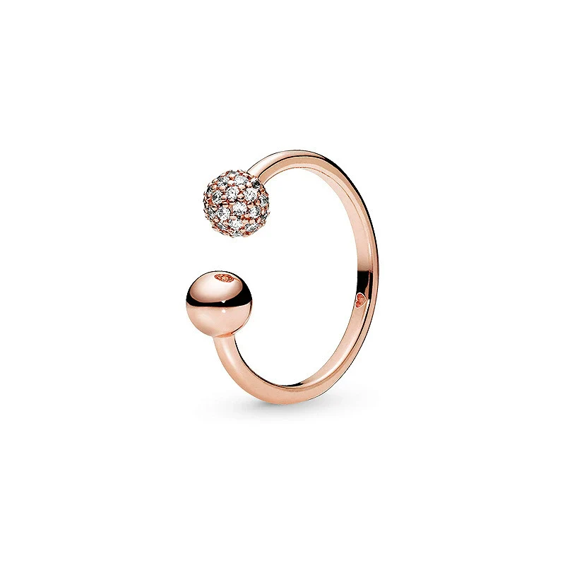 Wholesale Light Luxury Geometric Copper Electroplated Rose Gold Peach Blossom Open Style Women's Couple Ring - Image 6