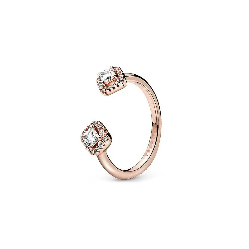 Wholesale Light Luxury Geometric Copper Electroplated Rose Gold Peach Blossom Open Style Women's Couple Ring - Image 7
