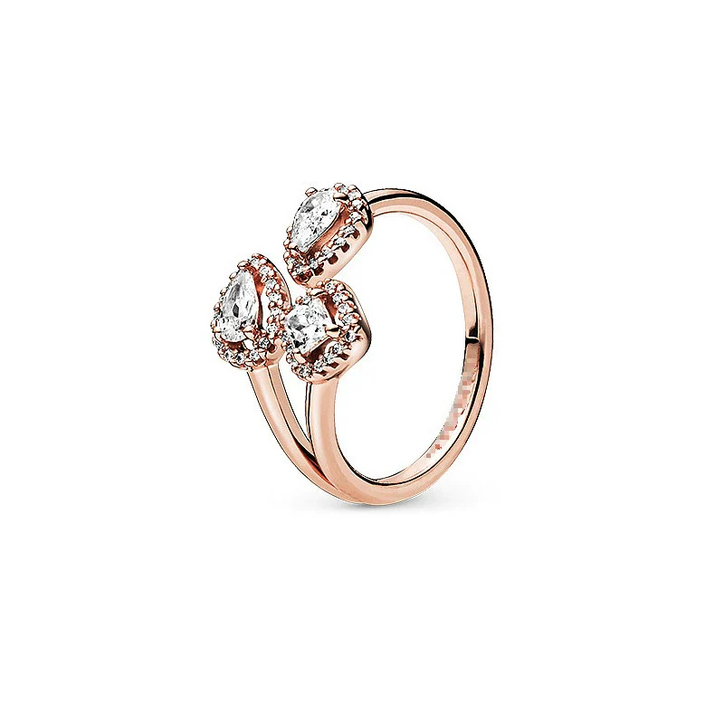 Wholesale Light Luxury Geometric Copper Electroplated Rose Gold Peach Blossom Open Style Women's Couple Ring - Image 8