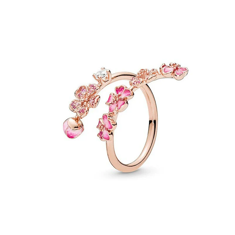 Wholesale Light Luxury Geometric Copper Electroplated Rose Gold Peach Blossom Open Style Women's Couple Ring - Image 9