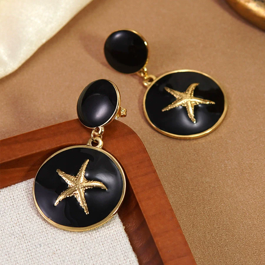 Wholesale Light Luxury Geometric Dripping Oil Starfish Stainless Steel Earrings For Women - Image 5
