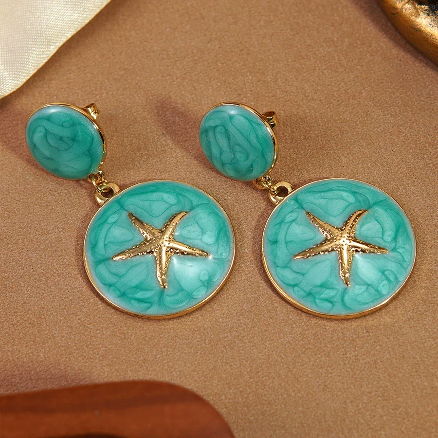 Wholesale Light Luxury Geometric Dripping Oil Starfish Stainless Steel Earrings For Women - Image 6