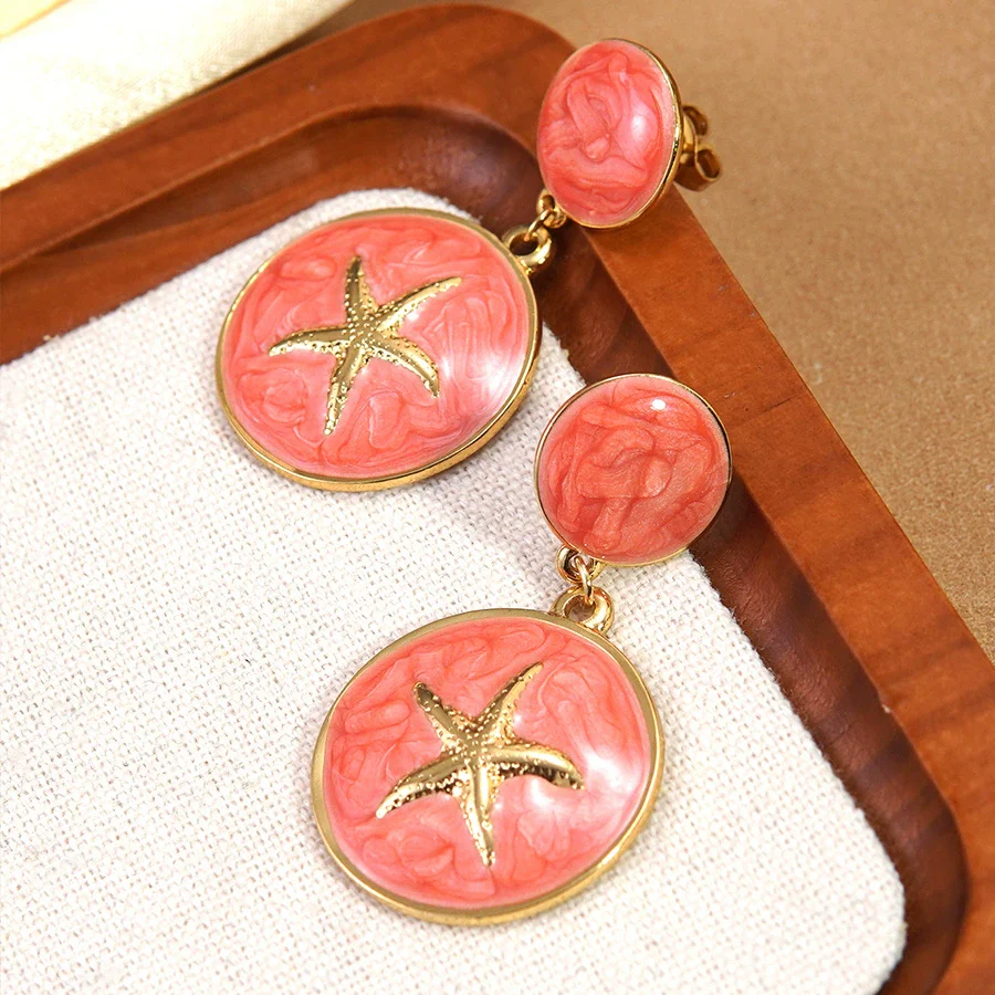 Wholesale Light Luxury Geometric Dripping Oil Starfish Stainless Steel Earrings For Women - Image 8