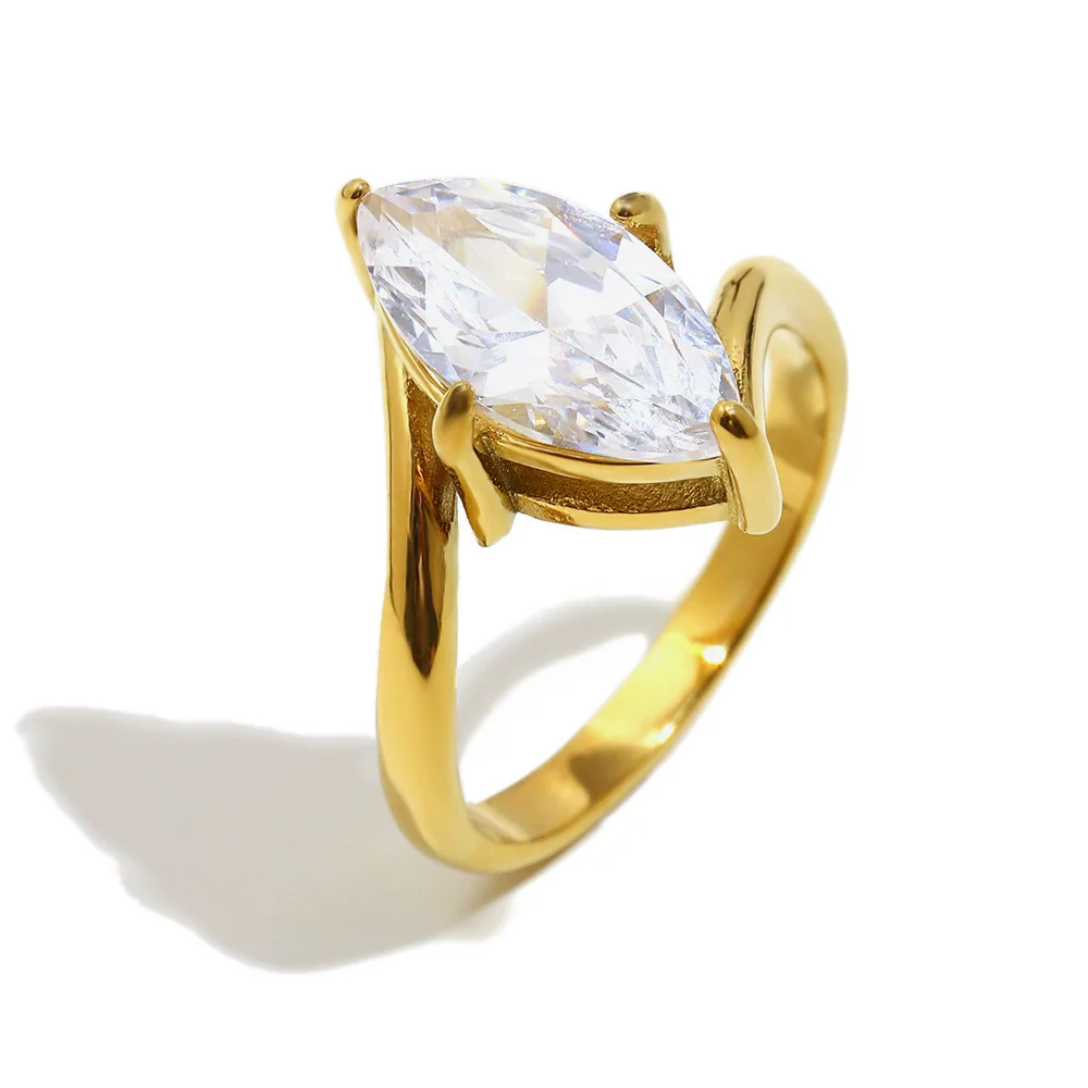 Wholesale Light Luxury Geometric Drop Shape Electroplated Stainless Steel Horse Eye Oblique Ring Women's Hand Jewelry - Image 5