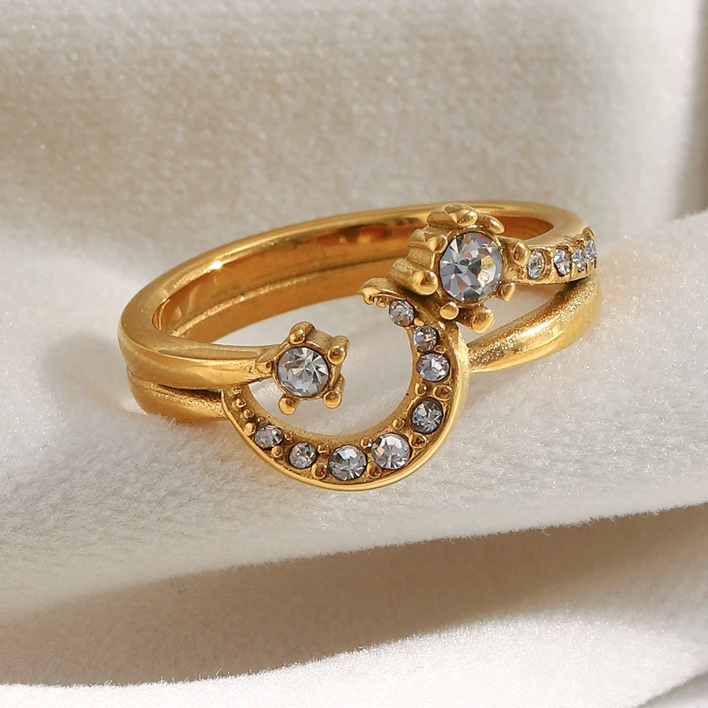 Wholesale Light Luxury Geometric Electroplated Stainless Steel Moon Ring For Women And All Genders