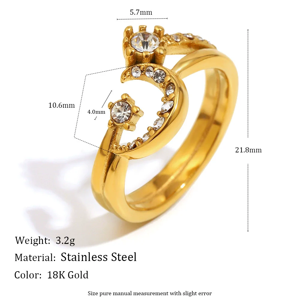 Wholesale Light Luxury Geometric Electroplated Stainless Steel Moon Ring For Women And All Genders - Image 2