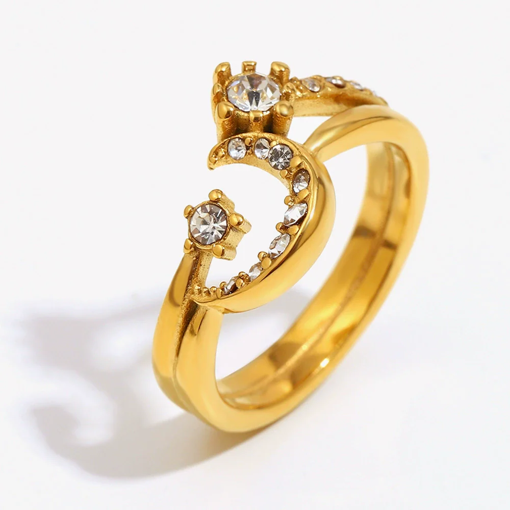 Wholesale Light Luxury Geometric Electroplated Stainless Steel Moon Ring For Women And All Genders - Image 5