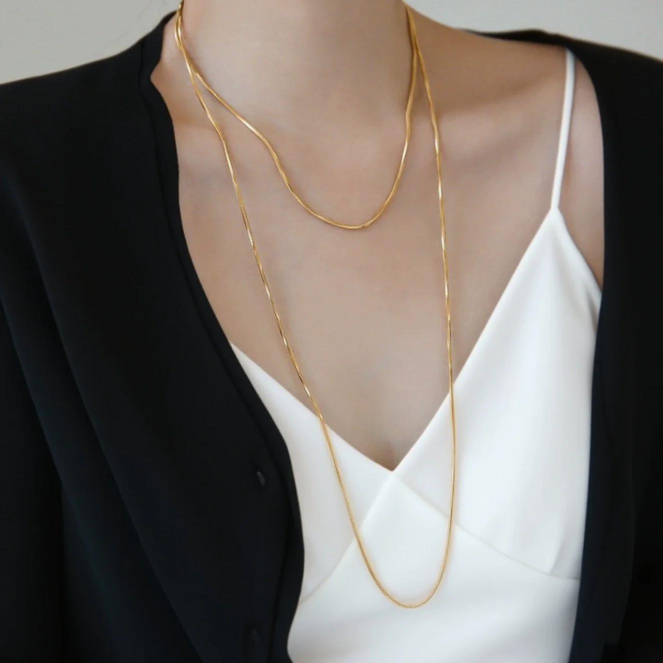 Wholesale Light Luxury Geometric Electroplated Titanium Steel Snake Bone Chain Necklace For Women