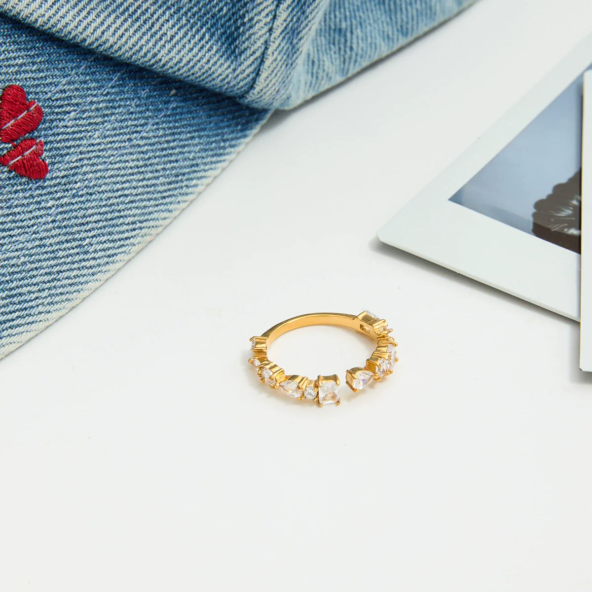 Wholesale Light Luxury Geometric Electroplated Zircon Stainless Steel Adjustable Opening Ring For Women - Image 4