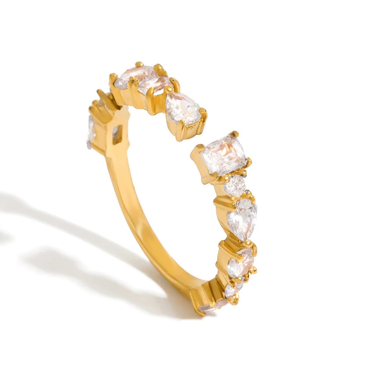 Wholesale Light Luxury Geometric Electroplated Zircon Stainless Steel Adjustable Opening Ring For Women - Image 5