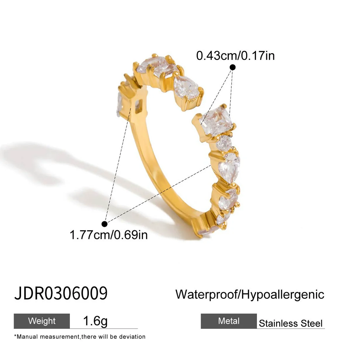 Wholesale Light Luxury Geometric Electroplated Zircon Stainless Steel Adjustable Opening Ring For Women - Image 6