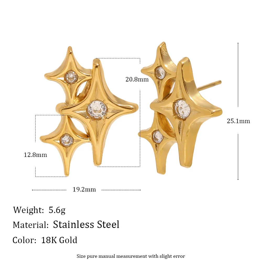 Wholesale Light Luxury Geometric Fourpointed Star Stainless Steel Vacuum Plated Earrings For Women - Image 2