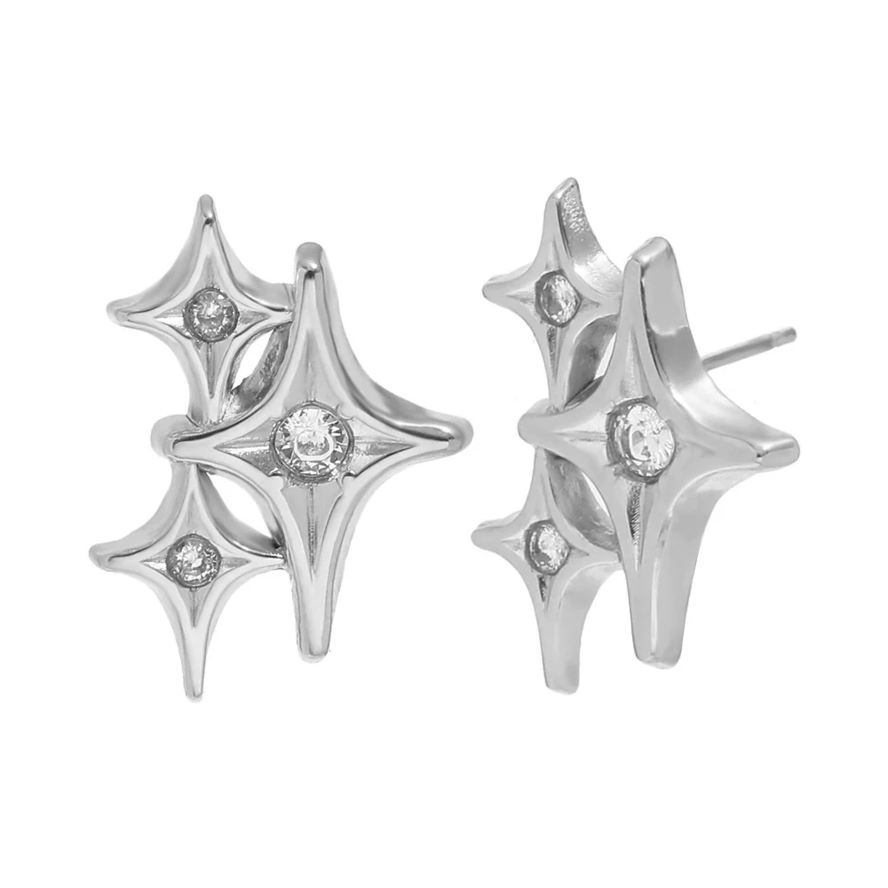 Wholesale Light Luxury Geometric Fourpointed Star Stainless Steel Vacuum Plated Earrings For Women - Image 6