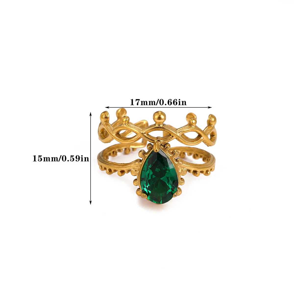 Wholesale Light Luxury Geometric Fruit Shaped Inlaid With Gold Zircon Stone Stainless Steel Plated 18K Gold Ring For Women - Image 4