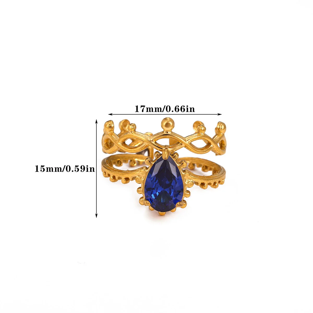 Wholesale Light Luxury Geometric Fruit Shaped Inlaid With Gold Zircon Stone Stainless Steel Plated 18K Gold Ring For Women - Image 6