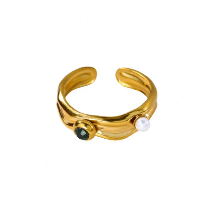 Wholesale Light Luxury Geometric Fruit Shaped Inlaid With Gold Zircon Stone Stainless Steel Plated 18K Gold Ring For Women - Image 9