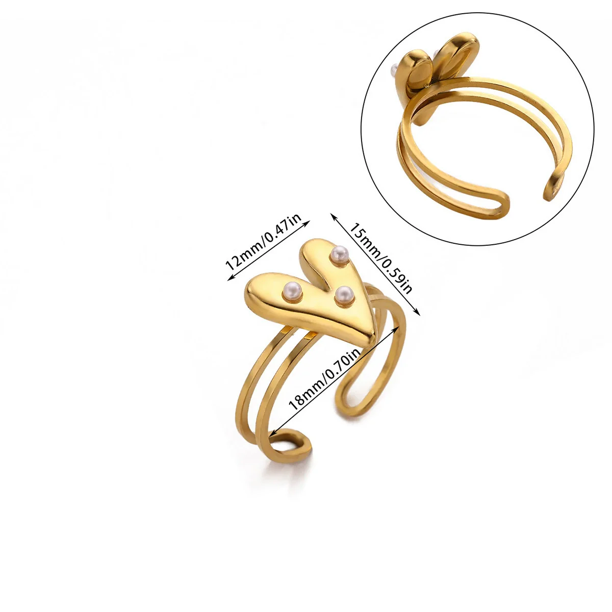 Wholesale Light Luxury Geometric Fruit Shaped Stainless Steel Imitation Pearl Ring Inlaid With Gold For Women - Image 5