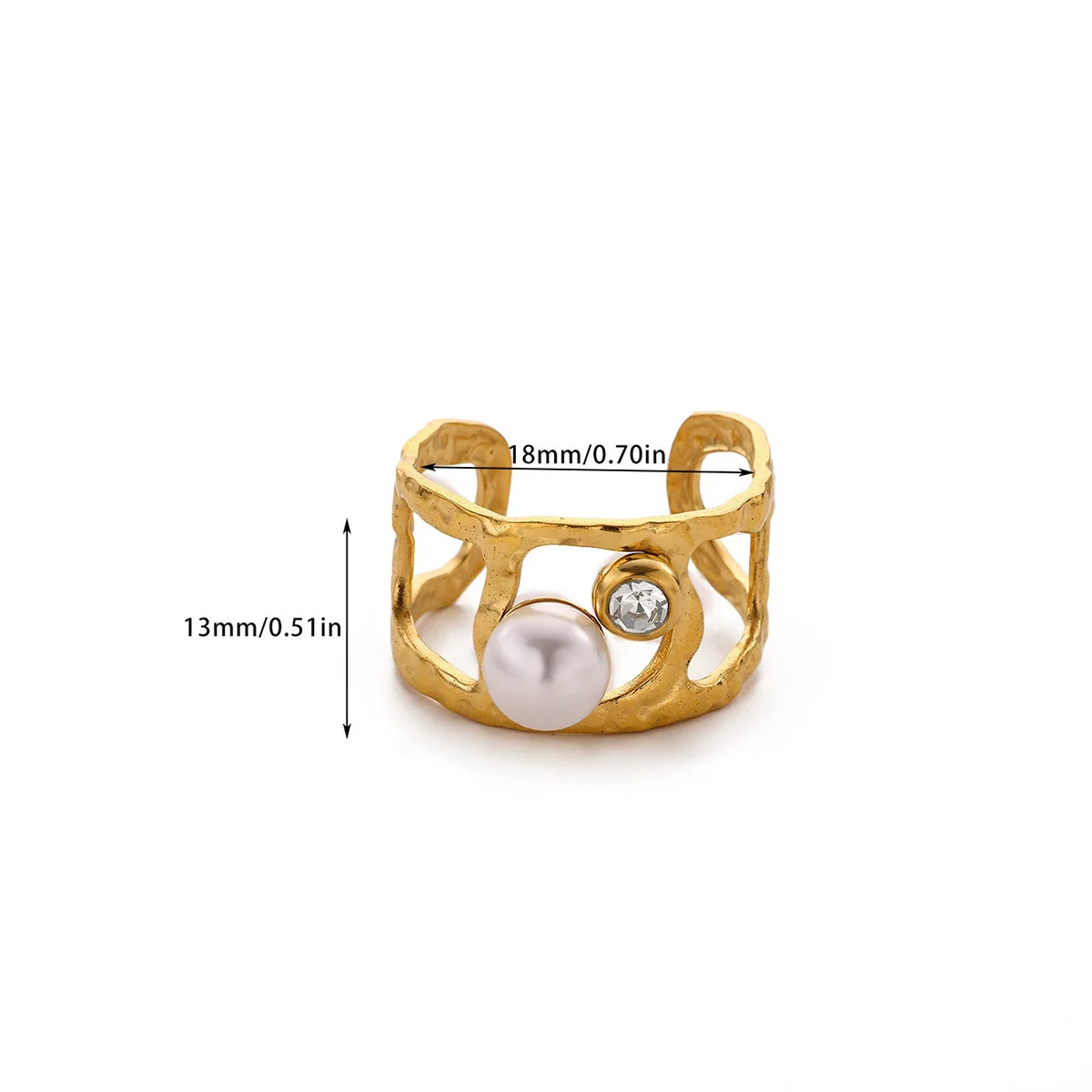 Wholesale Light Luxury Geometric Fruit Shaped Stainless Steel Imitation Pearl Ring Inlaid With Gold For Women - Image 6