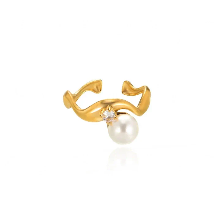 Wholesale Light Luxury Geometric Fruit Shaped Stainless Steel Imitation Pearl Ring Inlaid With Gold For Women - Image 8