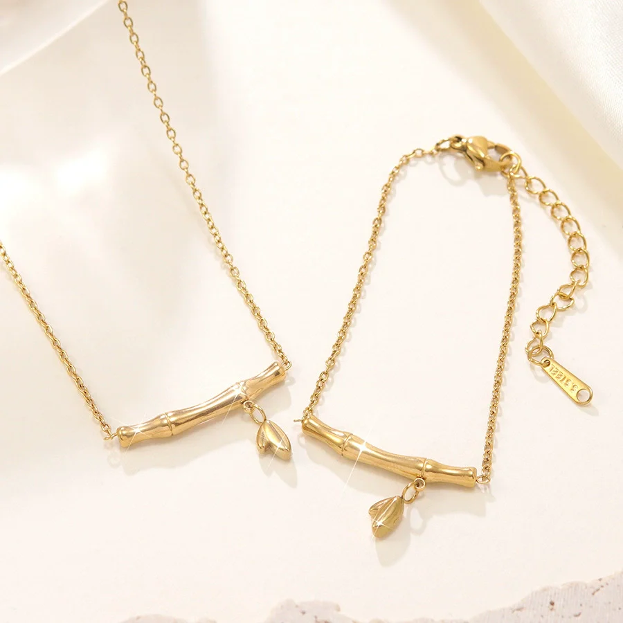 Wholesale Light Luxury Geometric Gold Plated Bamboo Stainless Steel Necklace For Women