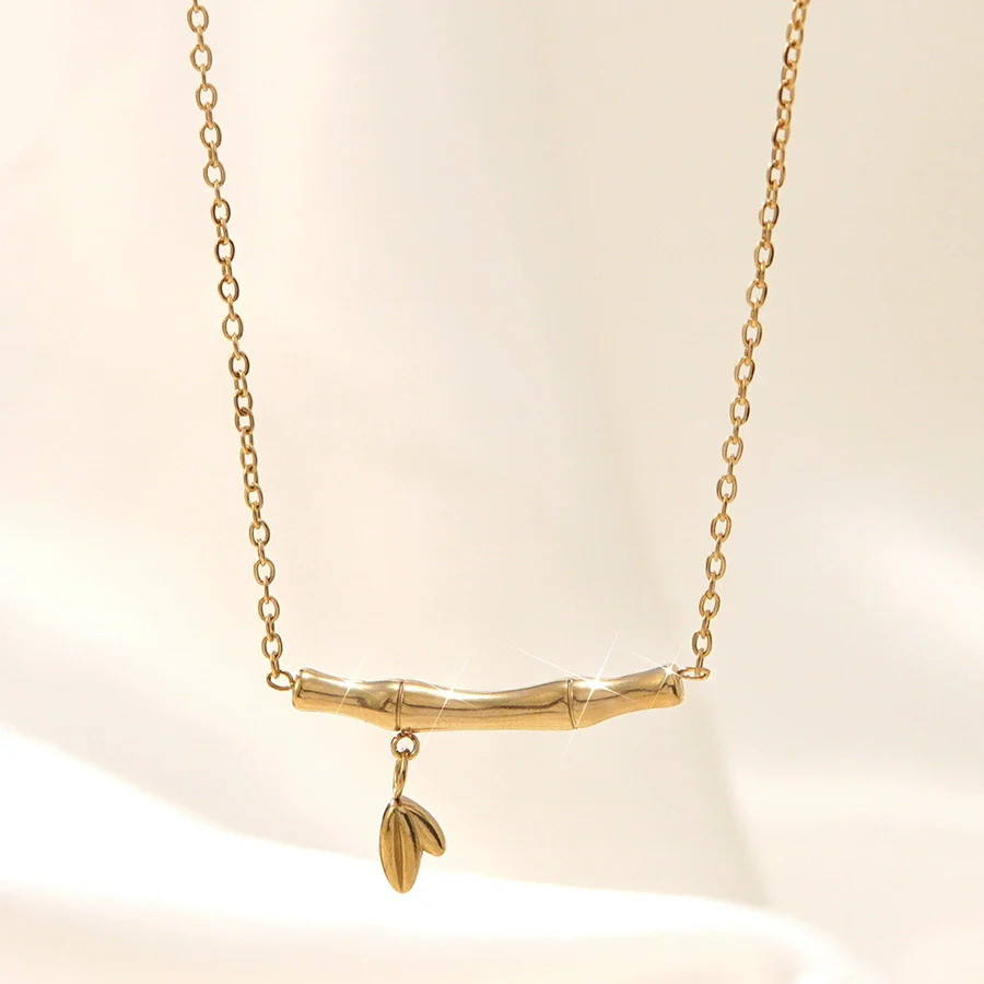 Wholesale Light Luxury Geometric Gold Plated Bamboo Stainless Steel Necklace For Women - Image 2