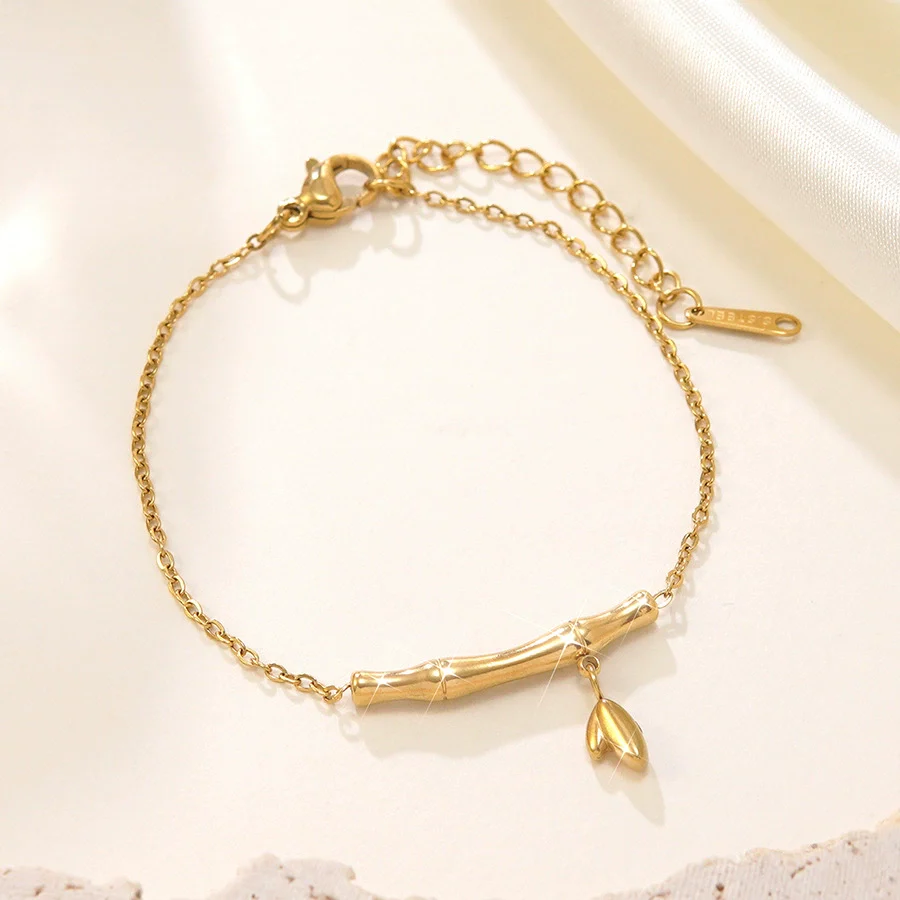 Wholesale Light Luxury Geometric Gold Plated Bamboo Stainless Steel Necklace For Women - Image 3