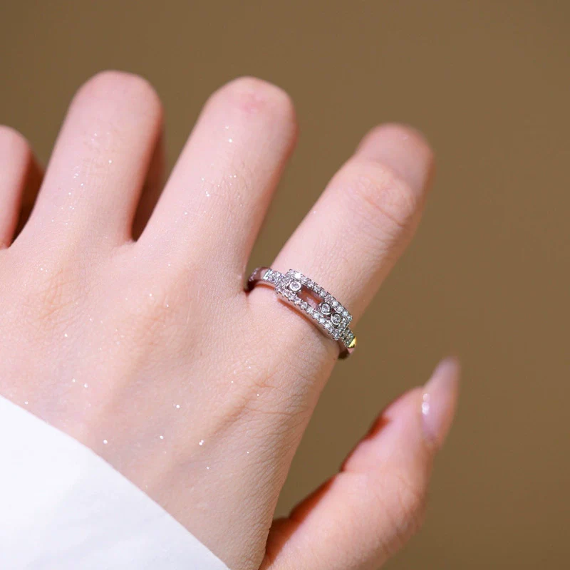 Wholesale Light Luxury Geometric Gold Plated Copper Adjustable Sliding Wide Couple Rings For Women - Image 4