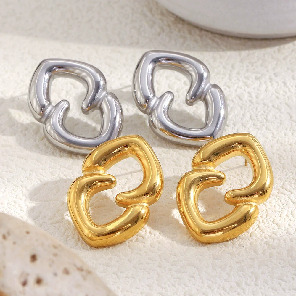 Wholesale Light Luxury Geometric Heart Shape Stainless Steel Electroplated Earrings For Women