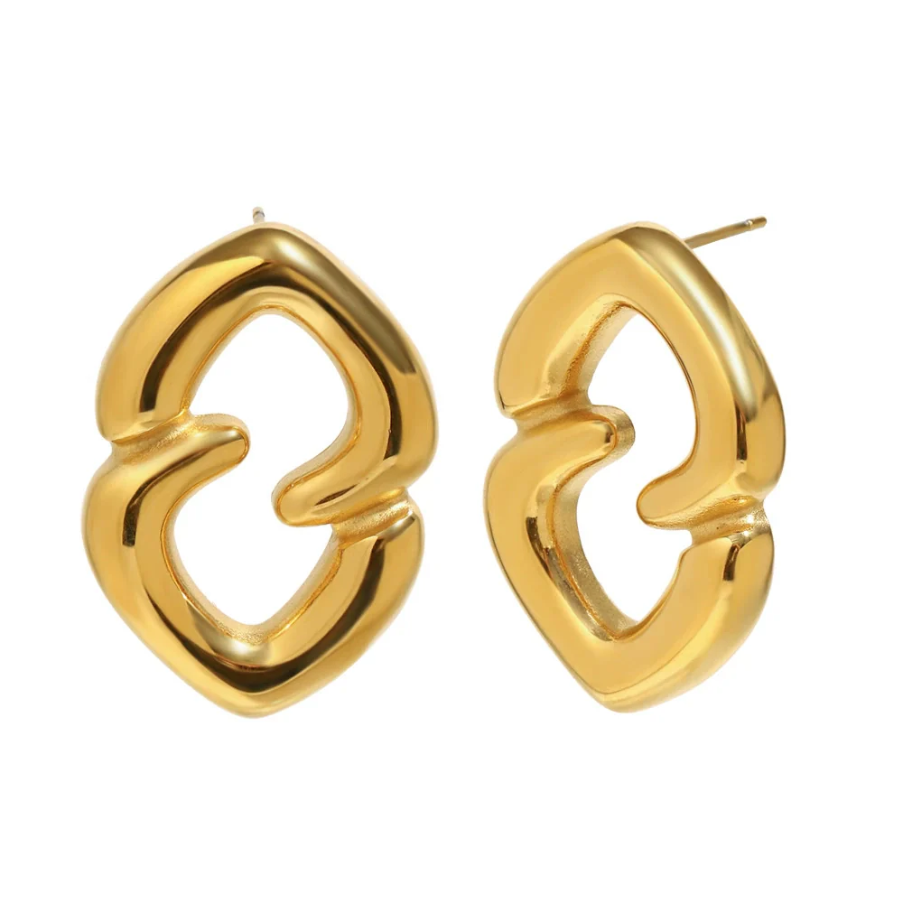Wholesale Light Luxury Geometric Heart Shape Stainless Steel Electroplated Earrings For Women - Image 6