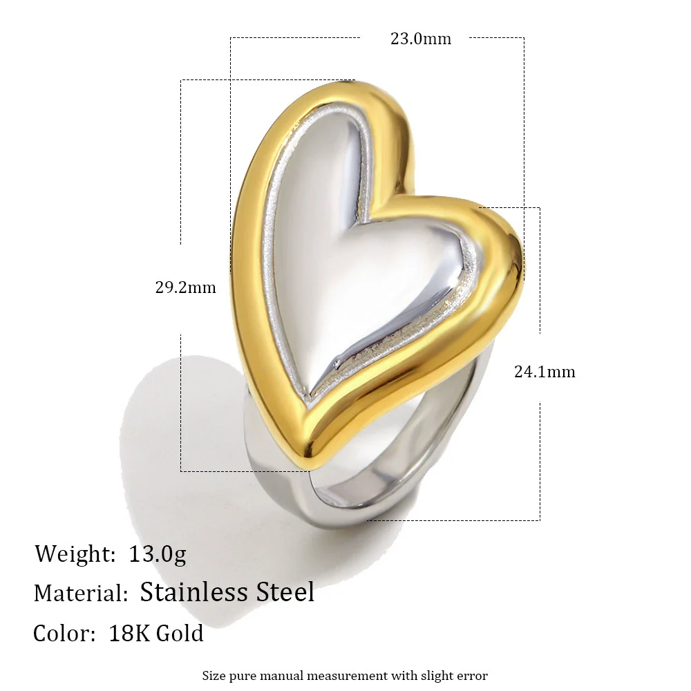 Wholesale Light Luxury Geometric Oblique Heart Stainless Steel 18K Gold Plated Ring For Women - Image 2