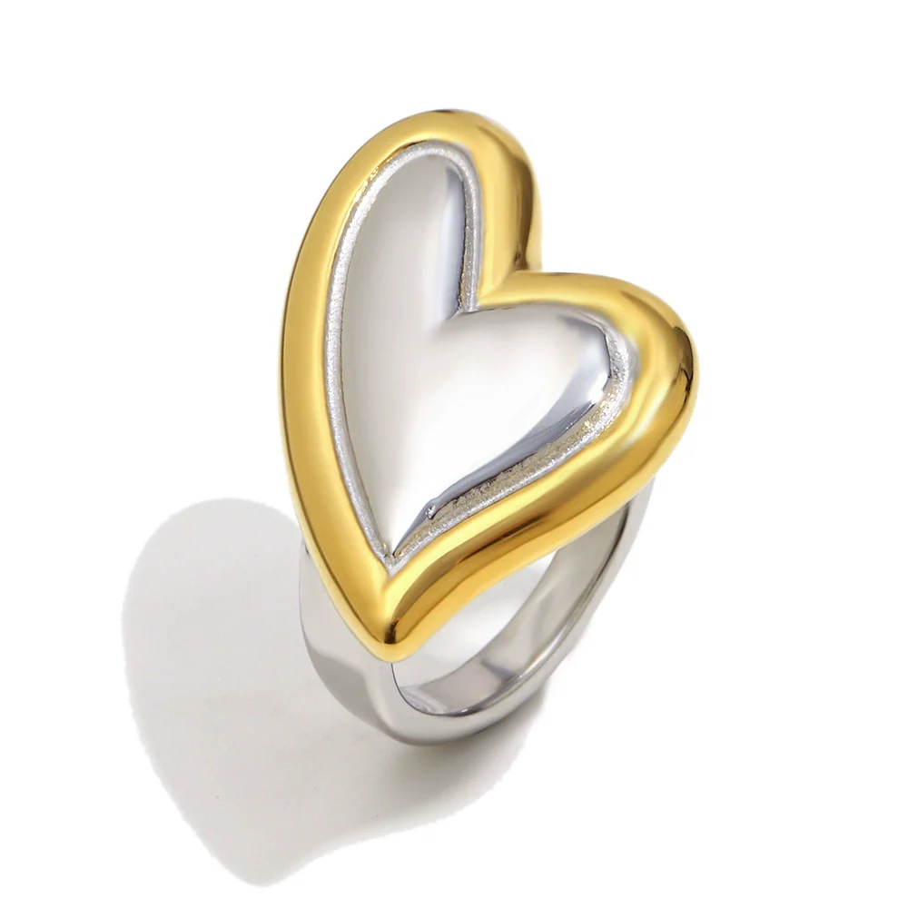Wholesale Light Luxury Geometric Oblique Heart Stainless Steel 18K Gold Plated Ring For Women - Image 5