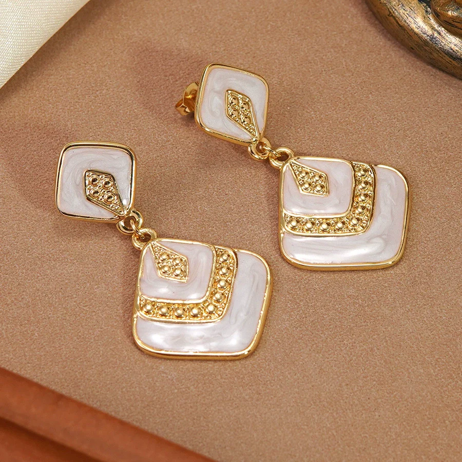 Wholesale Light Luxury Geometric Oil Dripping Stainless Steel Earrings For Women - Image 2