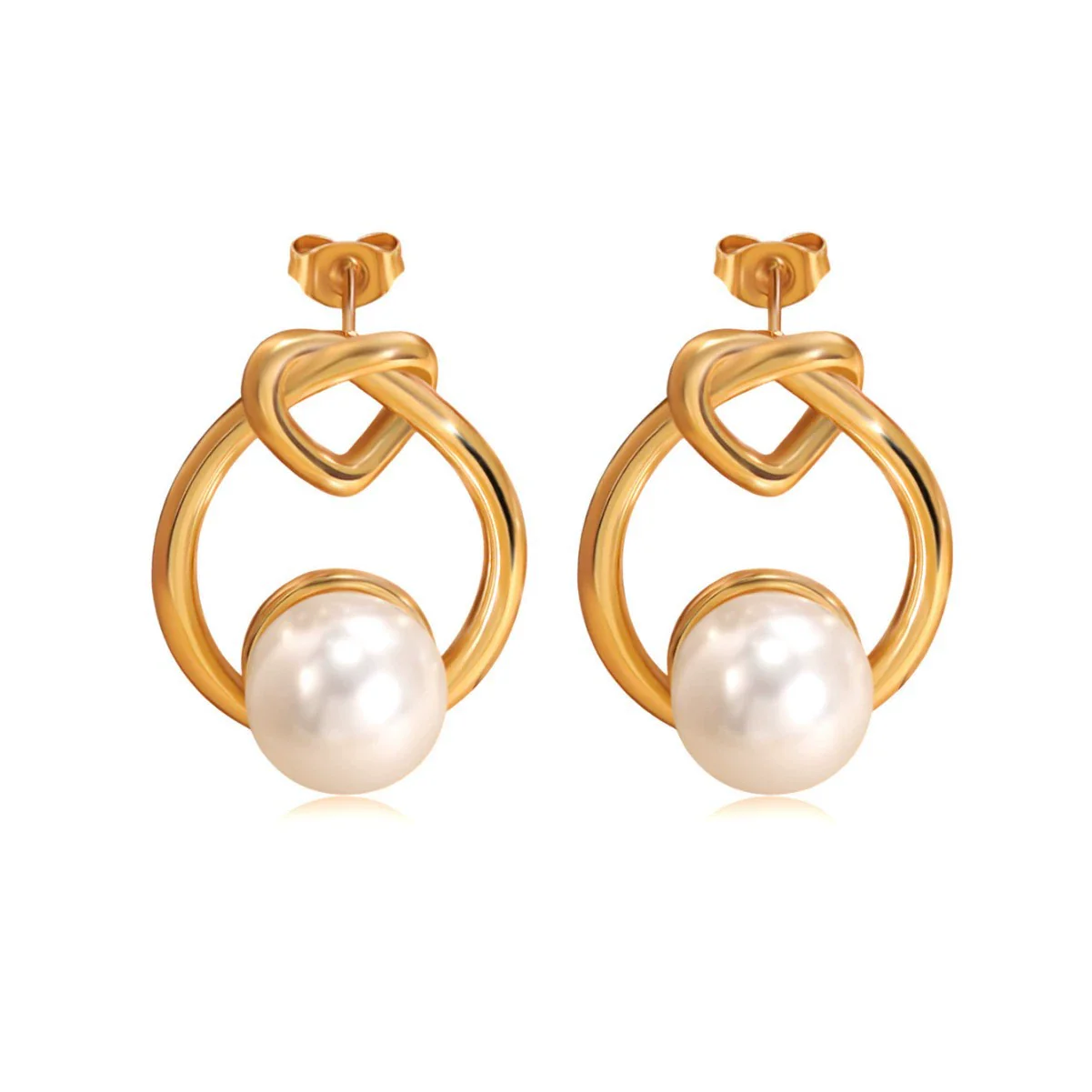 Wholesale Light Luxury Geometric Pearl Stainless Steel Electroplated Earrings For Women - Image 5