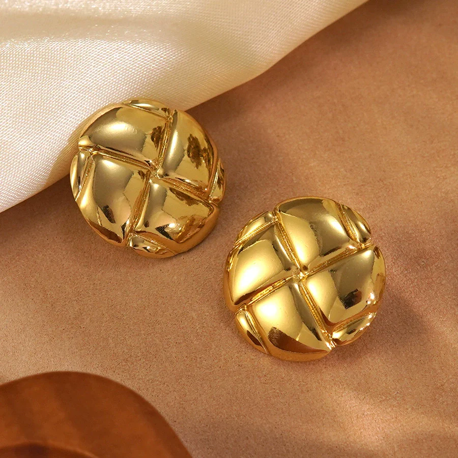 Wholesale Light Luxury Geometric Round Stainless Steel Electroplated Earrings For Women - Image 2