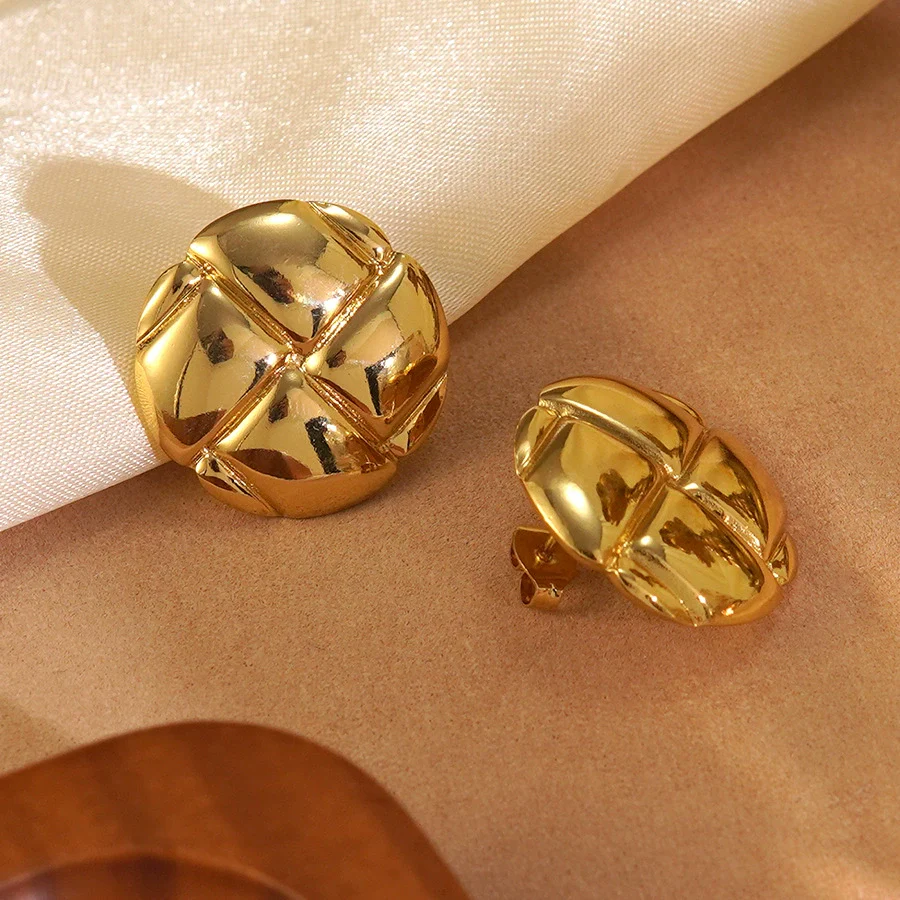 Wholesale Light Luxury Geometric Round Stainless Steel Electroplated Earrings For Women - Image 3