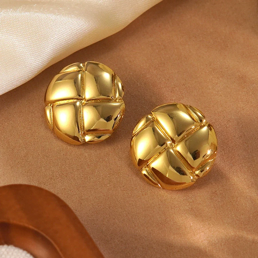 Wholesale Light Luxury Geometric Round Stainless Steel Electroplated Earrings For Women - Image 4