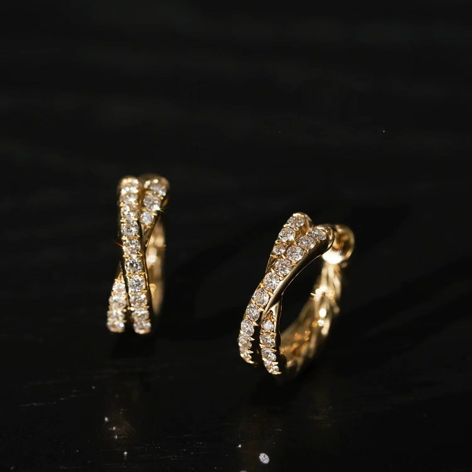 Wholesale Light Luxury Geometric Silver S925 Diamond Double Row Cross Earrings Plated With 18K Gold For Women - Image 7