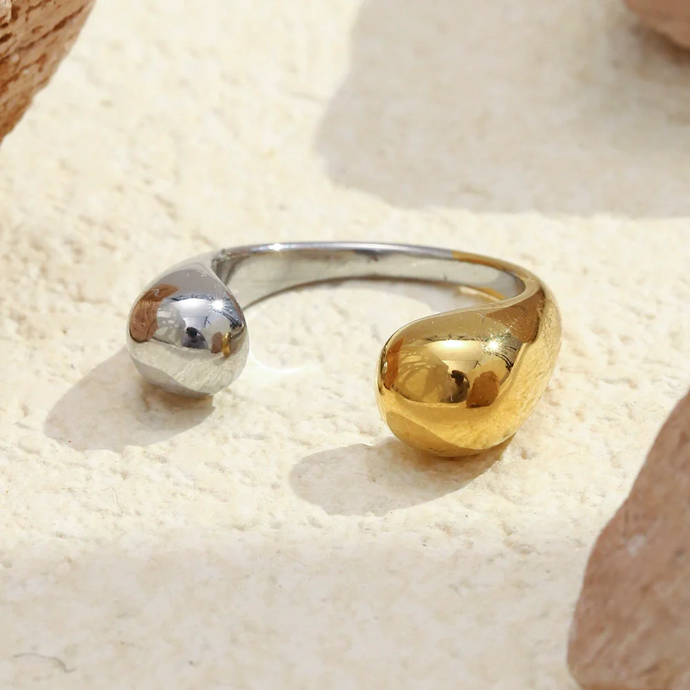 Wholesale Light Luxury Geometric Simple Double Ended Stainless Steel Electroplated Ring For Women Hand Jewelry
