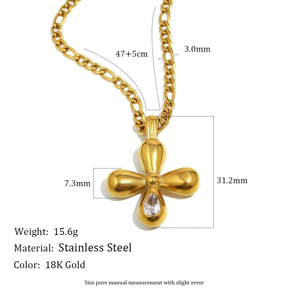 Wholesale Light Luxury Geometric Stainless Steel 18K Gold Plated Cross Red Zirconium Pendant Necklace For Women - Image 2