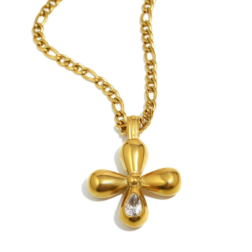 Wholesale Light Luxury Geometric Stainless Steel 18K Gold Plated Cross Red Zirconium Pendant Necklace For Women - Image 6