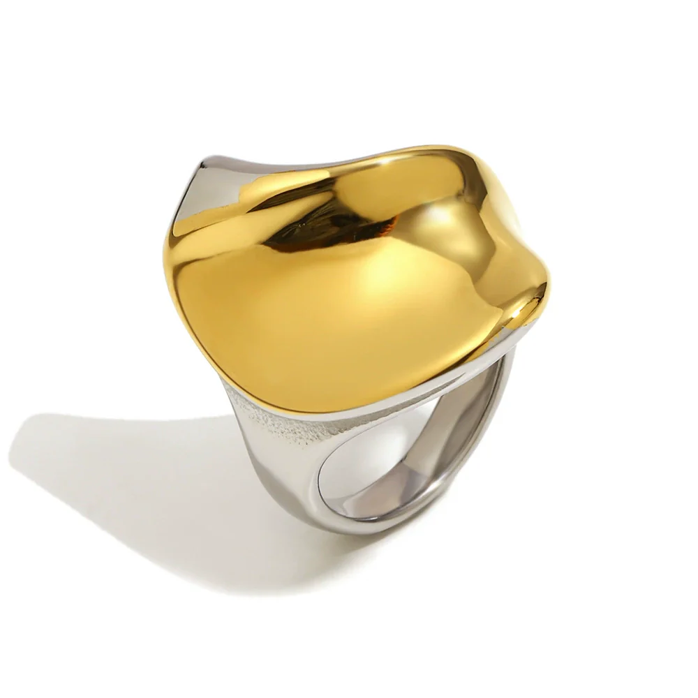 Wholesale Light Luxury Geometric Stainless Steel 18K Gold Plated Twisted Stereo Ring For Women - Image 5