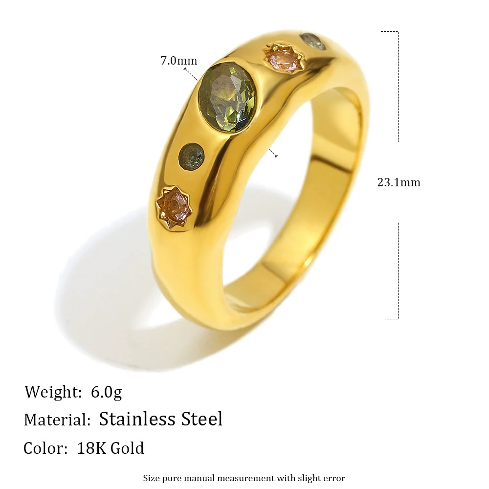 Wholesale Light Luxury Geometric Stainless Steel 18K Gold Plated Zircon Color Diamond Ring For Women - Image 2