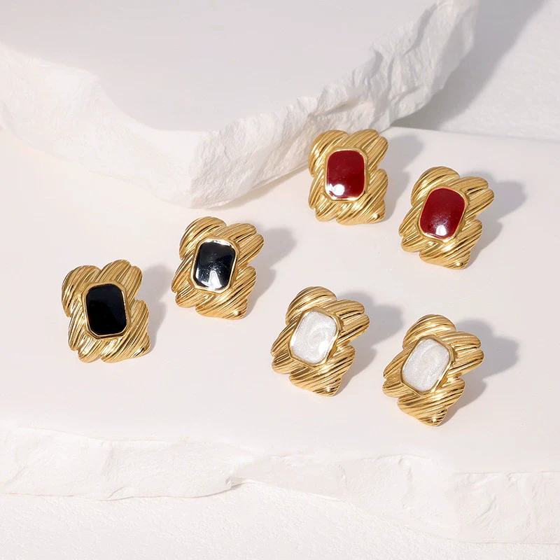 Wholesale Light Luxury Geometric Stainless Steel 18K Goldplated Women's Earrings